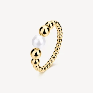 Outlet Anello A Sfera In Acciaio Dorato E Perle Di Conchiglia Perfect | BPC35 Donna Gioielli Moda Donna