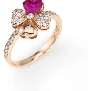 Sale Anello Donna In Argento Cuore E Quadrifoglio Gioielli Amore   | RQURR-14 Donna Gioielli Moda Donna