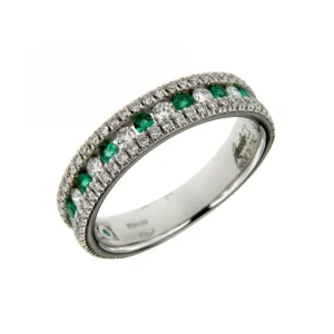 Sale Anello Fedina In Oro Bianco Diamanti E Smeraldi Gioielli Decò | R10MZ845/SM-14 Donna Gioielli Donna