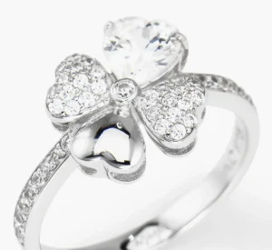Online Anello Quadricuore Rodio Con Zirconi Bianchi |  RQUBB Donna Gioielli Moda Donna