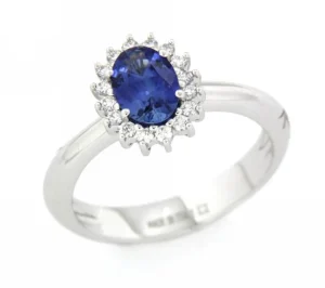 Hot Anello Zaffiro in oro bianco 18 Kt e contorno di diamanti | R79CC001/ZB030-14 Donna Gioielli Donna