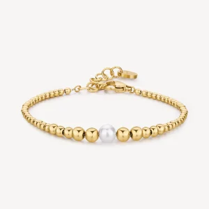 New Bracciale A Sfera In Acciaio Dorato E Perle Di Conchiglia Brosway | BPC14 Donna Gioielli Moda Donna