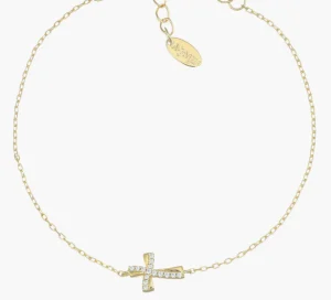 Outlet Bracciale Dorato Croce Ondulata con Zirconi Bianchi | BRCROGBZ Donna Gioielli Moda Donna