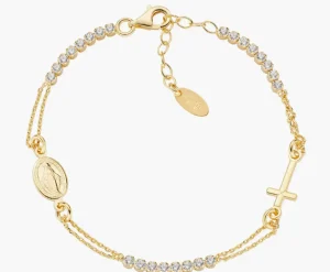 Best Bracciale Dorato Stile Rosario con Tennis Bianco | BRCRMIGBZ3 Donna Gioielli Moda Donna