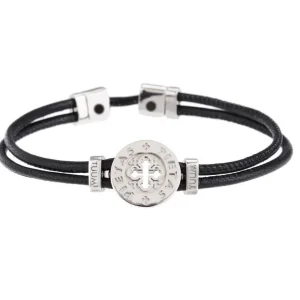 Sale Bracciale Unisex In Pelle Ed Argento Gioielli Settedoni Pietas | BRDIP90CPND Donna Gioielli Moda Donna | Gioielli Moda Uomo