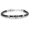 New Bracciale Uomo In Argento 925, Cuoio E Cubic Zirconia Gioielli | 144411/001 Uomo Gioielli Moda Uomo