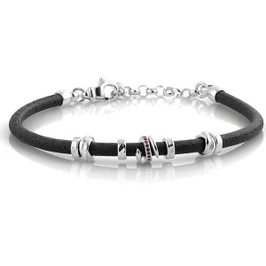 New Bracciale Uomo In Argento 925, Cuoio E Cubic Zirconia Gioielli | 144411/001 Uomo Gioielli Moda Uomo