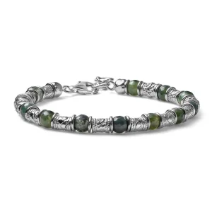 Sale Bracciale Uomo Siena Agata Muschiata Verde Barilotti Decorati In Argento Mariacristinasterling | G4147 Uomo Gioielli Moda Uomo