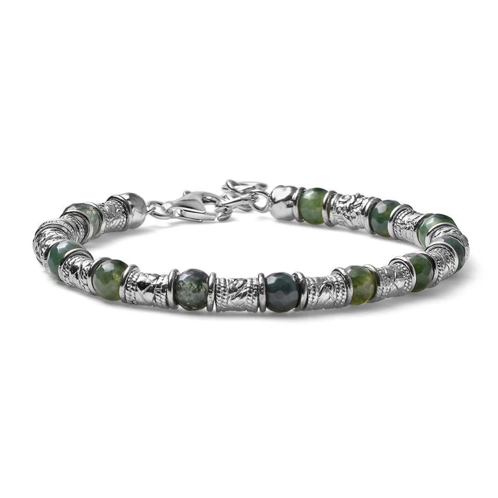 bracciale_uomo_siena_agat_0.webp Sale Bracciale Uomo Siena Agata Muschiata Verde Barilotti Decorati In Argento Mariacristinasterling | G4147 Uomo Gioielli Moda Uomo