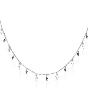 Hot Collana Con Croci Rodio E Cristalli Neri | CLMICRBN Donna Gioielli Moda Donna