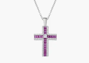 Fashion Collana con Croce di Zirconi Rossi Baguette e Bianchi |  CLCRBABBRZ Donna Gioielli Moda Donna