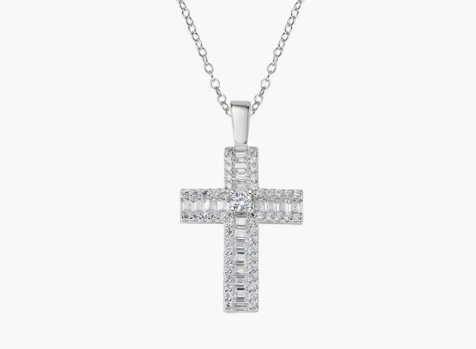 collana_con_croce_di_zirc_0.webp Discount Collana con Croce di Zirconi Bianchi Baguette | CLCRBABBBZ Donna Gioielli Moda Donna