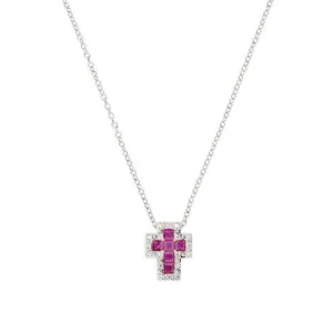 Sale Collana Donna Mini Croce Con Zirconi Bianchi E Rubino Gioielli | CLCRREBBRZ3 Donna Gioielli Moda Donna