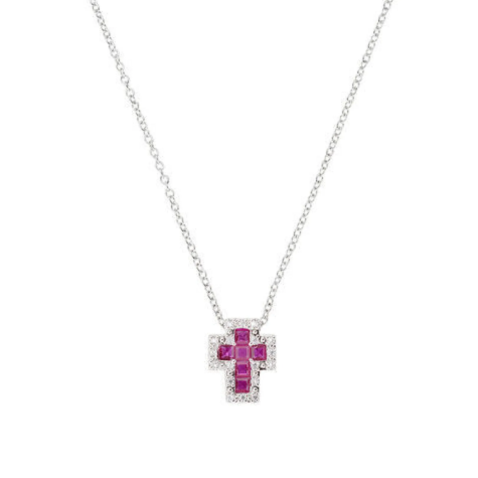 collana_donna_mini_croce__0-3.webp Sale Collana Donna Mini Croce Con Zirconi Bianchi E Rubino Gioielli | CLCRREBBRZ3 Donna Gioielli Moda Donna