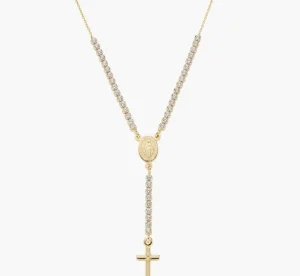 New Collana Dorata Stile Rosario con Tennis Bianco |  CLCRMIGBZ4 Donna Gioielli Moda Donna