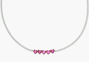 New Collana Tennis Cinque Cuori Rubino | CLT5CUBRBZ Donna Gioielli Moda Donna