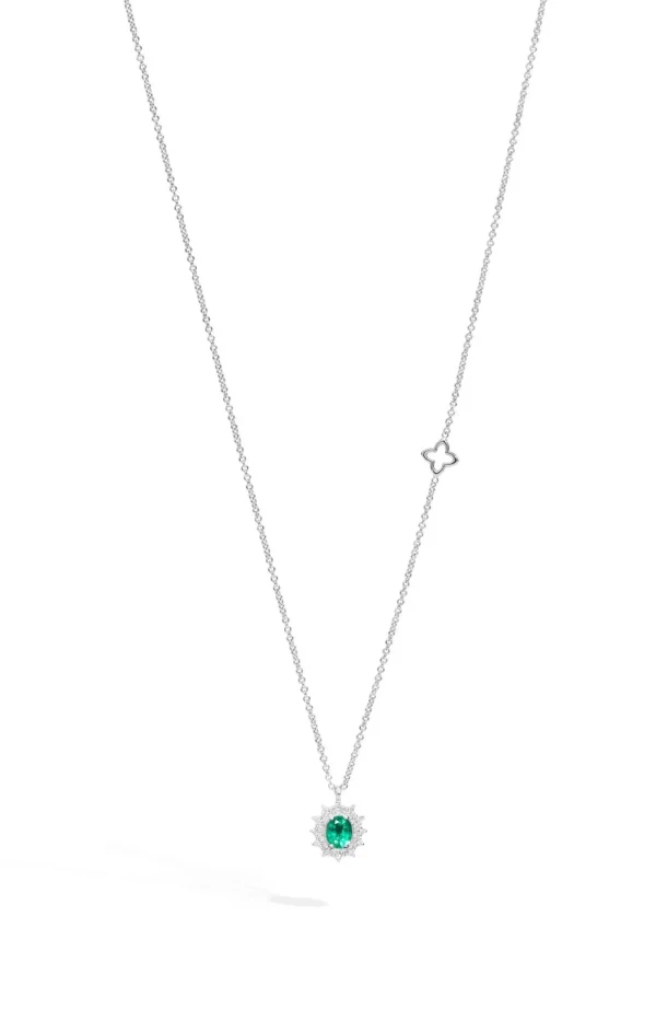New Girocollo In Oro Bianco Diamanti E Smeraldo Gioielli Camelia | P77CC001/SM-45 Donna Gioielli Donna