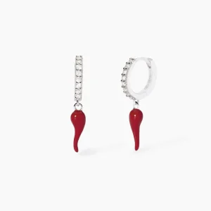 Outlet Orecchini A Cerchio Con Cornetto Pendente Gioielli |  563783 Donna Gioielli Moda Donna