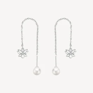 Sale Orecchini Chakra Saliscendi Fiore Di Loto Con Perla Gioielli | BHKE188 Donna Gioielli Moda Donna