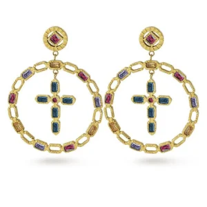 Online Orecchini Donna Croce Con Zirconi Colorati Gioielli | BPE913COM Donna Gioielli Moda Donna | Idee Regalo