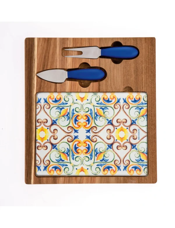 Outlet Formaggi Medicea Acacia/Vetro Con 2 Coltelli Inox Brandani | 53730 Tavola